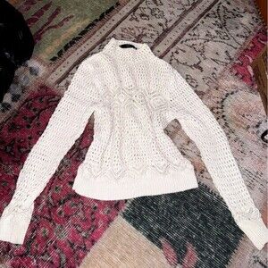 Mango knitted crochet sweater white with lace accents